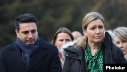 Armenia - French parliament speaker Yael Braun-Pivet (right) visits the Armenian Genocide Memorial in Yerevan, January 13, 2023.