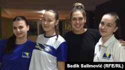 (Left to right) Kristina Stanojevic, Aldijana Salihovic, coach Kristina Marinkovic, and Merjema Pestalic