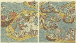 Московські війська руйнують кримські улуси. Мініатюри Лицьового літописного склепіння (XVI століття)
