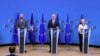Președintele Consiliului European Charles Michel, secretarul general al NATO Jens Stoltenberg, și președinta Comisiei Europene Ursula von der Leyen la o conferință de presă comună ținită la sediul NATO de la Bruxelles, 10 ianuarie 2023.