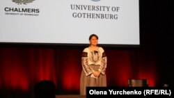 Олександра Романцова на лекції в Ґетеборзькому університеті, Швеція, 15 грудня 2022 року