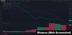 Биткоиндин жыл башынан берки баасы. Жашыл сызык анын суммасын билдирет. Binance биржасынын динамикасы.