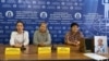 Relatives of Karakalpak activist Raisa Khudaibergenova speak at a press conference at the Kazakh Bureau for Human Rights in November 2022 following her detention.