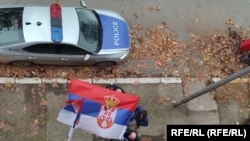 Kosovo: Kosovo Police in front of the local election commission in North Mitrovica.