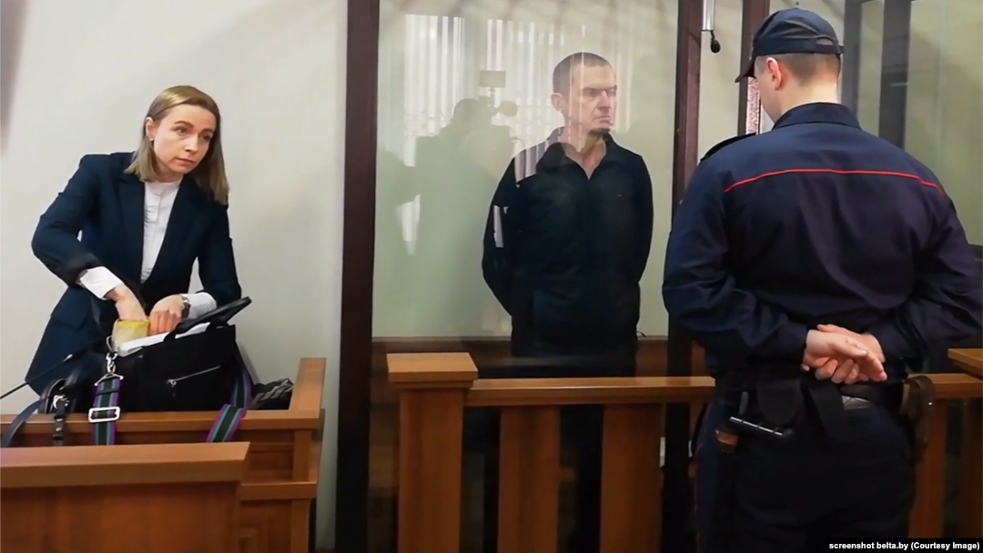 Andrzej Poczobut in a Belarusian court earlier this year.