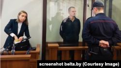 Andrzej Poczobut in a Belarusian court earlier this year.