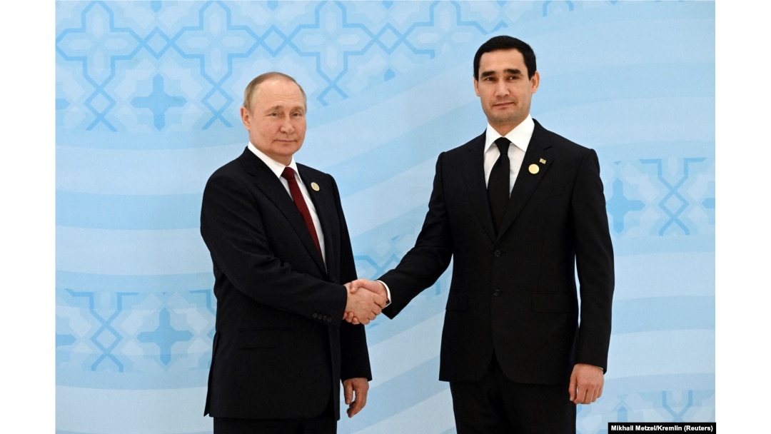 Russian President Vladimir Putin and Turkmen President Serdar Berdymukhammedov at the Caspian Summit in Ashgabat on June 29, 2022.