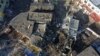 An aerial view shows a local market heavily damaged by a Russian missile strike in the town of Shevchenkove, Kharkiv region, on January 9.