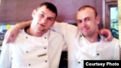 Oleksandr Kolotvin (left) had been working as a chef when the Maidan protests broke out in Kyiv.