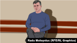 Vasile Botnari, reprezentare grafică din sala de judecată. Reportera Europei Libere, Nadejda Coptu, a fost singura jurnalistă care a urmărit audierile de la Curtea de Apel Chișinău privind posibila reluare a procesului