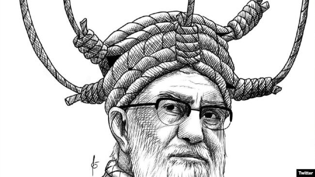 One of the entries in the Charlie Hebdo cartoon competition depicting Supreme Leader Ayatollah Ali Khamenei.