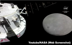 Аблёт Месяца падчас папярэдняй місіі Artemis 1 у сьнежні 2022 году. Скрыншот з трансьляцыі NASA