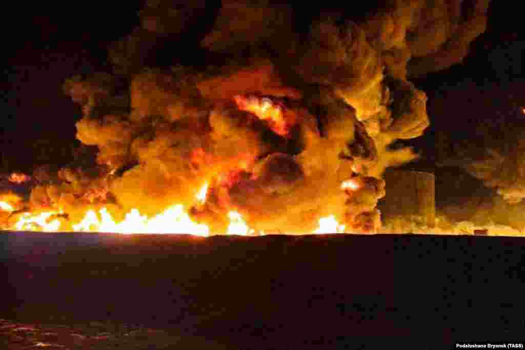 November 30: A massive blaze engulfs diesel fuel tanks in the Surazh district of the Bryansk region in western Russia. Unconfirmed reports&nbsp;blamed the fire on incendiary explosives dropped from a drone.&nbsp;