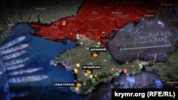 Карта Крыма и военные объекты на полуострове. Коллаж
