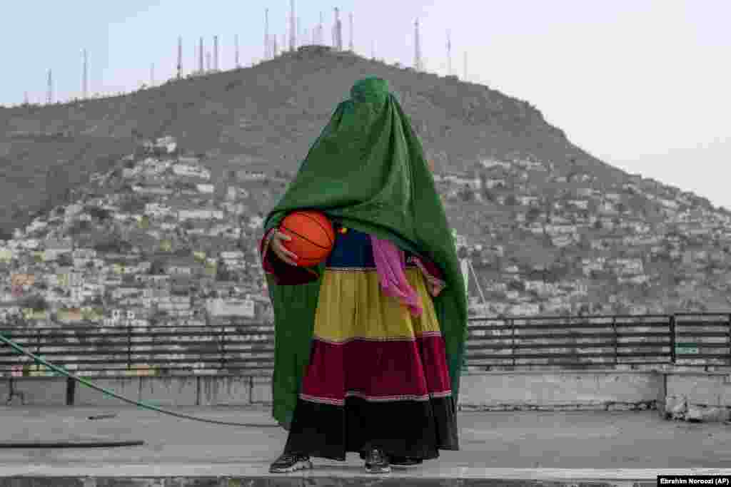 An Afghan woman basketball player in Kabul. &nbsp;