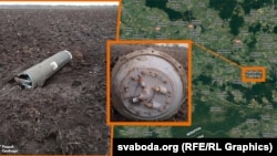 Рэшткі ракеты, якая ўпала ў Янаўскім раёне Берасьцейскай вобласьці. Каляж. 29 сьнежня 2022 