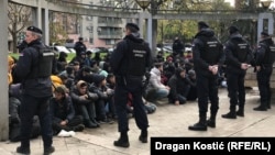 Meanwhile, police rounded up migrants and refugees from a park in Belgrade on November 25. 