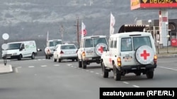 Nagorno-Karabakh - A convoy of Red Cross vehicles is seen outside Stepanakert, January 4, 2023.
