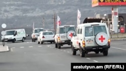 Nagorno-Karabakh - A convoy of Red Cross vehicles is seen outside Stepanakert, January 4, 2023