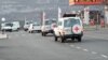 Nagorno-Karabakh - A convoy of Red Cross vehicles is seen outside Stepanakert, January 4, 2023.