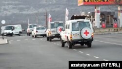 Nagorno-Karabakh - A convoy of Red Cross vehicles is seen outside Stepanakert, January 4, 2023.