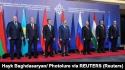 ARMENIA - The leaders of Collective Security Treaty Organization member states and CSTO Secretary General Stanislav Zas pose for a picture during a summit in Yerevan, November 23, 2022.