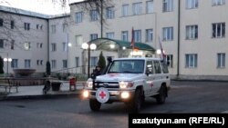 Nagorno-Karabakh - A Red Cross vehicle is seen outside a hospital in Stepanakert.