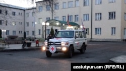 Nagorno Karabakh - A Red Cross vehicle leaves a hospital in Stepanakert in December 2022.