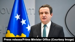 Kosovar Prime Minister Albin Kurti speaks at a press conference in Pristina. (file photo)