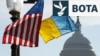 Flamujt ukrainas dhe amerikanë pranë ndërtesës së Kongresit amerikan, në SHBA.