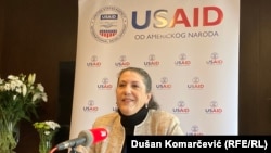 Serbia - USAID Assistant Administrator Erin Elizabeth McKee speaks during a news conference in Belgrade, December 2, 2022