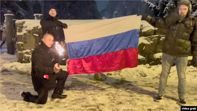 The burning of a Russian flag by Finno-Ugric activists in Finland on December 6.