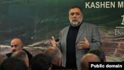 Nagorno Karabakh - State Minister Ruben Vardanyan speaks at a meeting in Martakert, December 17, ,2022.