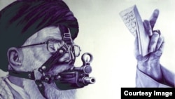 An entry in the Charlie Hebdo cartoon competition on Iran by the artist Ebrahim, an Iranian refugee in Turkey, depicts Ayatollah Ali Khamenei.