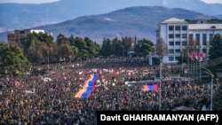 Nagorno-Karabakh - Thousands rally in Stepanakert to protest Azerbaijan's blockade of Karabakh's only land link to Armenia, December 25, 2022.
