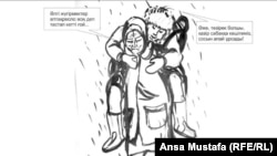 "Әжуаға айналған автокресло". (Карикатура авторы - Аңсаған Мұстафа).