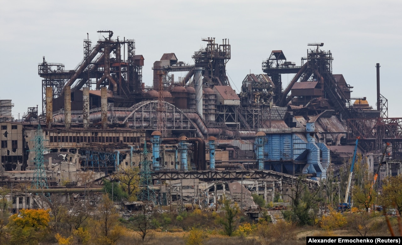 The heavily damaged Azovstal steel mill photographed on October 29. The historic Azovstal metalworks was the final holdout for members of Azov, a controversial Ukrainian regiment that previously used neo-Nazi imagery on its uniforms. Russian&nbsp;President&nbsp;Vladimir Putin&nbsp;initially claimed &quot;de-Nazification&quot; as a justification of the February invasion of Ukraine, but the Kremlin has more recently framed the conflict as a war against &quot;satanism.&quot;