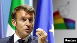 Președintele Franței, Emmanuel Macron, vorbind la conferința internațională „Un strigăt pentru pace”, organizată la Roma, 23 octombrie 2022