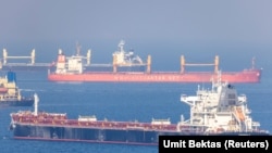 Cargo ship Despina V, carrying Ukrainian grain, is seen in the Black Sea off Kilyos near Istanbul, Turkey in November.