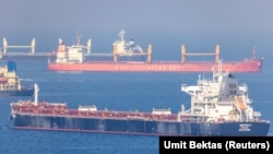 The cargo ship Despina V, carrying Ukrainian grain, is seen in the Black Sea off Kilyos near Istanbul in November 2022.