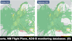 Potrivit unei analize Eurocontrol, spațiul aerian circulabil a fost redus între octombrie 2021 și septembrie 2022, ca urmare a războiului din Ucraina.