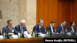 Predsednik Srbije Aleksadar Vučić i ambasador SAD Kristofer Hil sa američkom privrednom delegacijom u Beogradu, 31. oktobar 2022. 