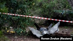 Fragments of a Syrian anti-aircraft missile found in Alonei Abba, about 2 miles (3.2 km) from where the remains of a crashed F-16 Israeli war plane were found, at the village of Alonei Abba, February 10, 2018