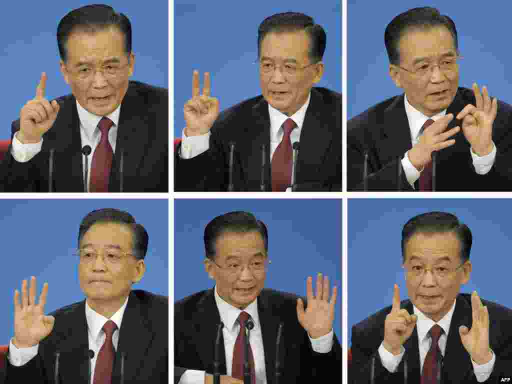 Kina - Gestakulacije premijera - Spretni fotograf je zabilježio premijera Wen Jiabao na Narodnom Kineskom Kongresu u trenucima kad obješnjava kineske planove za izlazak iz ekonomske krize.
