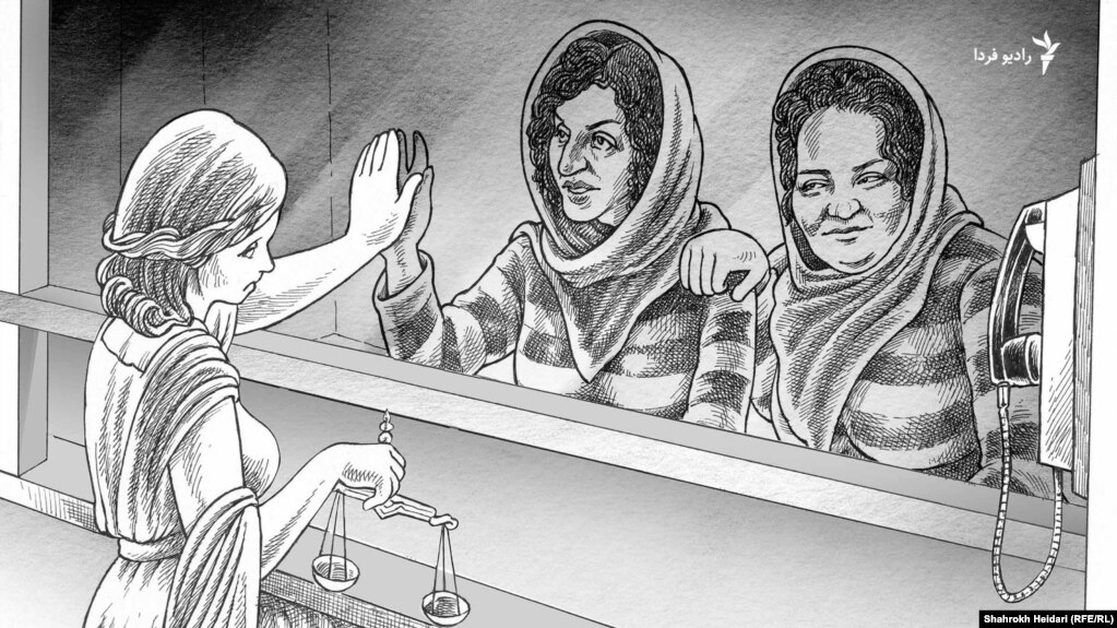 کارتون شاهرخ حیدری از محدودیت‌های ارتباطی برای نرگس محمدی و آتنا دائمی در سال ۱۳۹۵