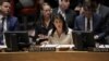 U.S. -- NEW YORK, NY - MAY 15: U.S. Ambassador to the United Nations Nikki Haley speaks a UN Security Council meeting concerning the violence at the border of Israel and the Gaza Strip, at United Nations headquarters, May 15, 2018 in New York City. 58 peo