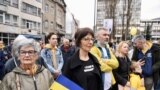 Bosnia and Herzegovina - Citizens of Sarajevo gathered in front of the National Theater in support of the people of Ukraine, April 9, 2022.