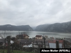 Close to Orsova, the mountains of Serbia can be seen across the Danube.