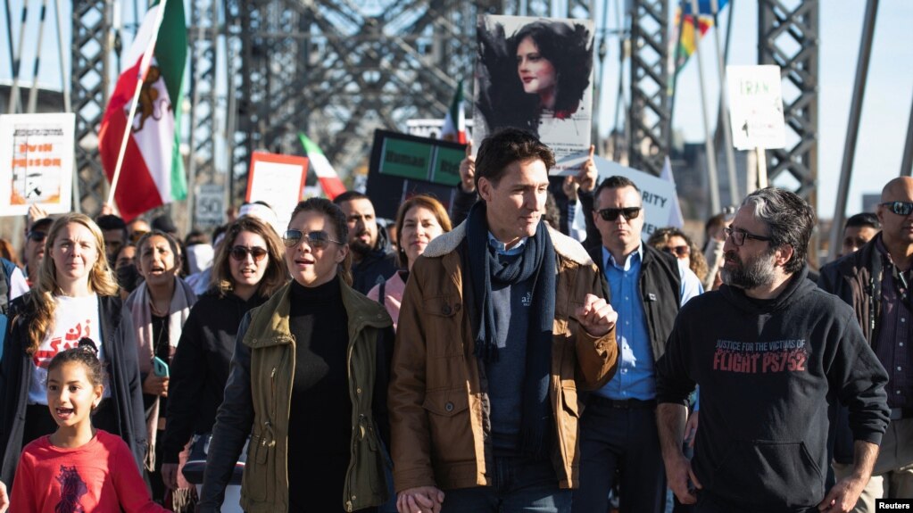شرکت جاستین ترودو در راهپیمایی اعتراضی شماری از ایرانیان مقیم کانادا