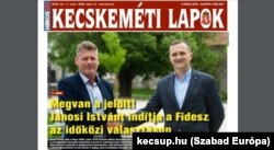 Jánosi István jelölt és Szeberényi Gyula Tamás fideszes országgyűlési képviselő az önkormányzati tulajdonú Kecskeméti Lapok címlapján